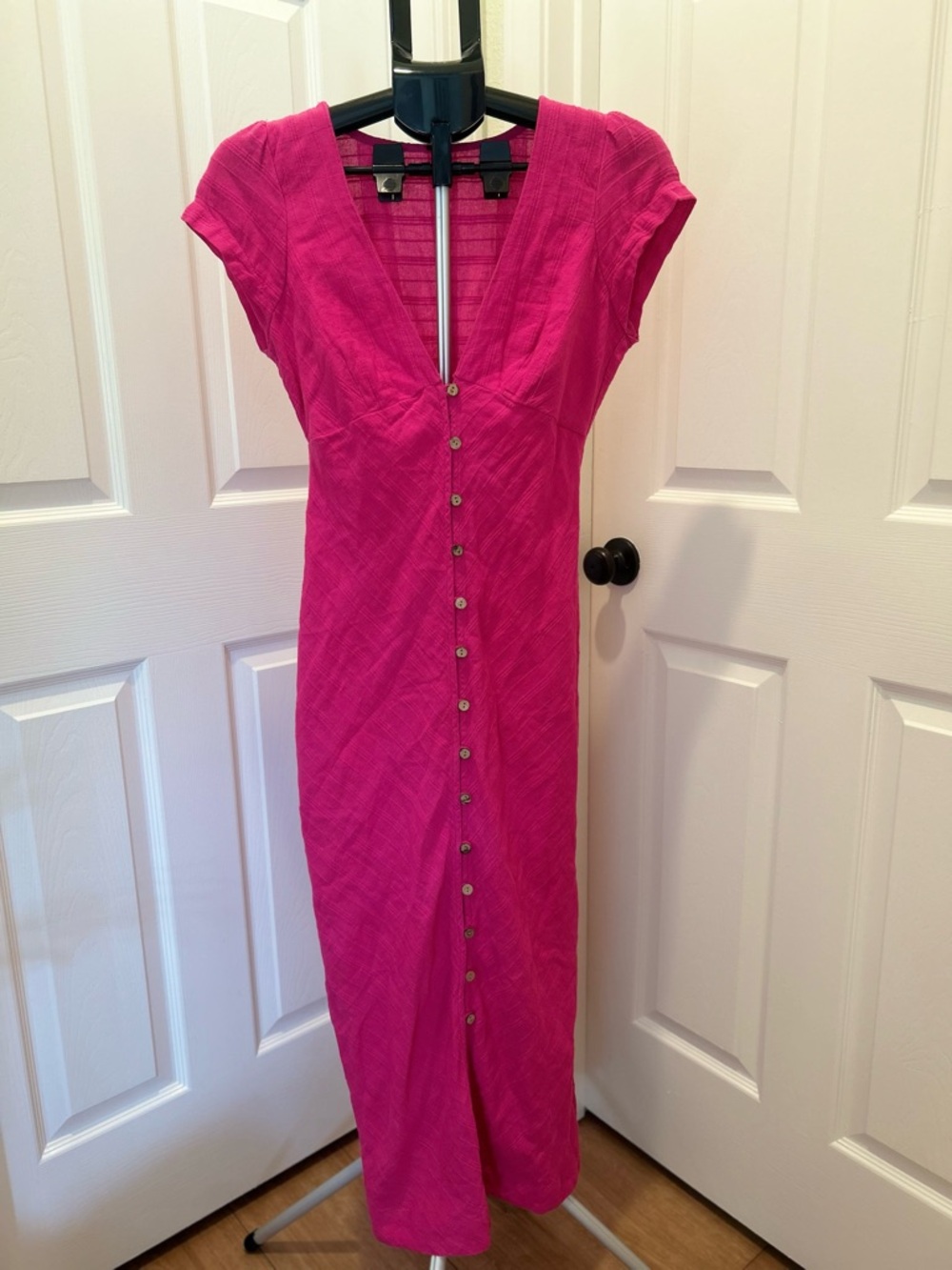 Free People Bright Fuchsia Button-Front Maxi Dress